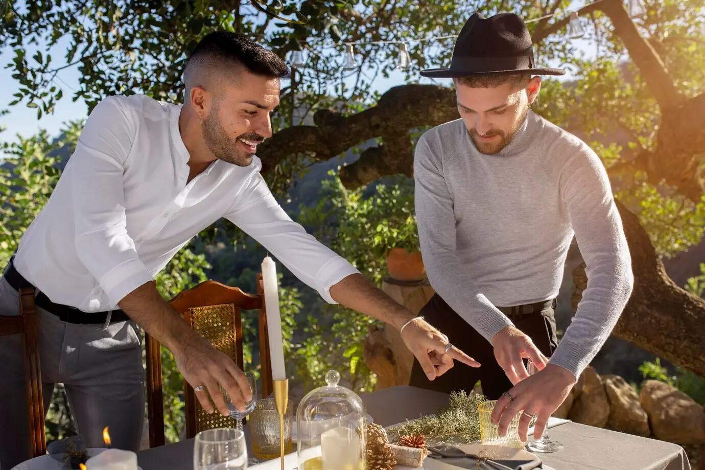 Cheerful friends enjoying a New Year party outdoors.